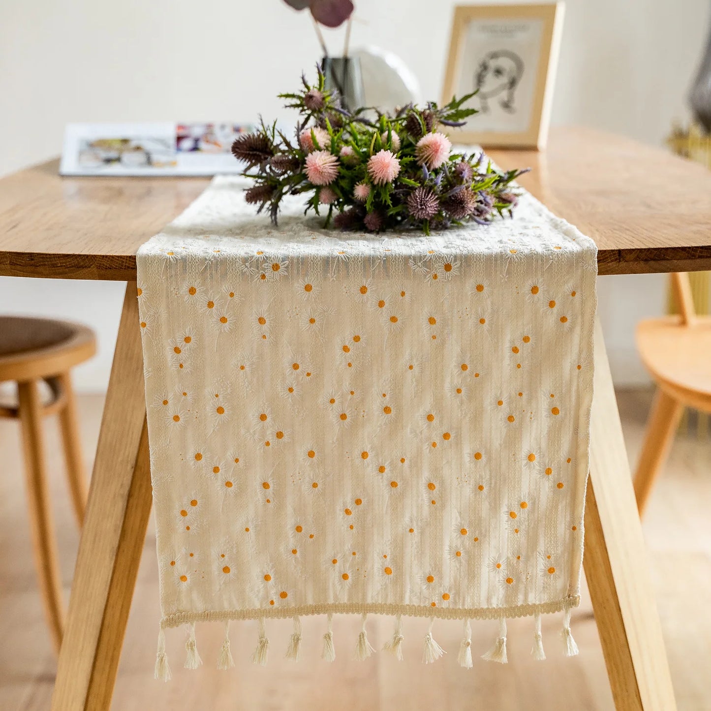 Korean Style Daisy Tassels Cotton Floral Table Cloth