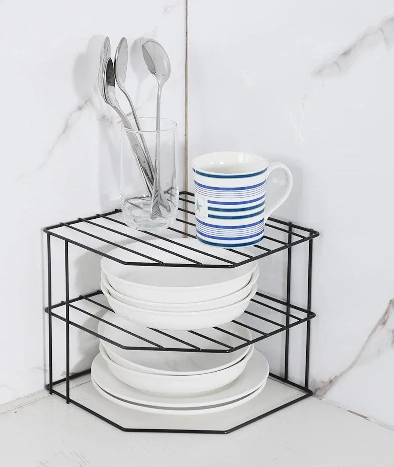 Kitchen Seasoning Corner Rack Pot Dish Food Sundries Organiser Rack Non Punching Portable Storage Table Kitchen Bathroom Holder
