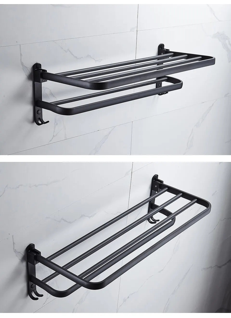 Matte Black 50CM Folding Holder With Hook Towel Holder Wall Mount Aluminum Towel Rack