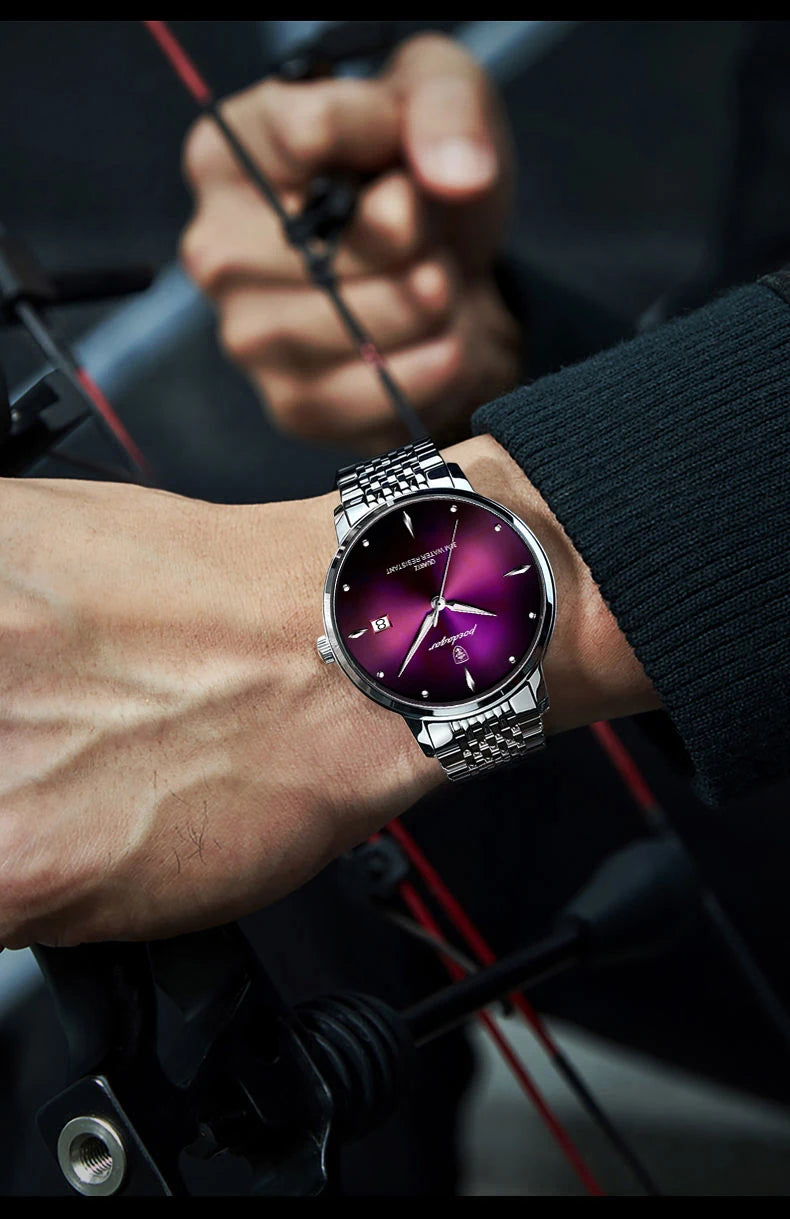 POEDAGAR Business quartz men's watch stainless steel waterproof night light date men's watch luxury casual simple men's watch