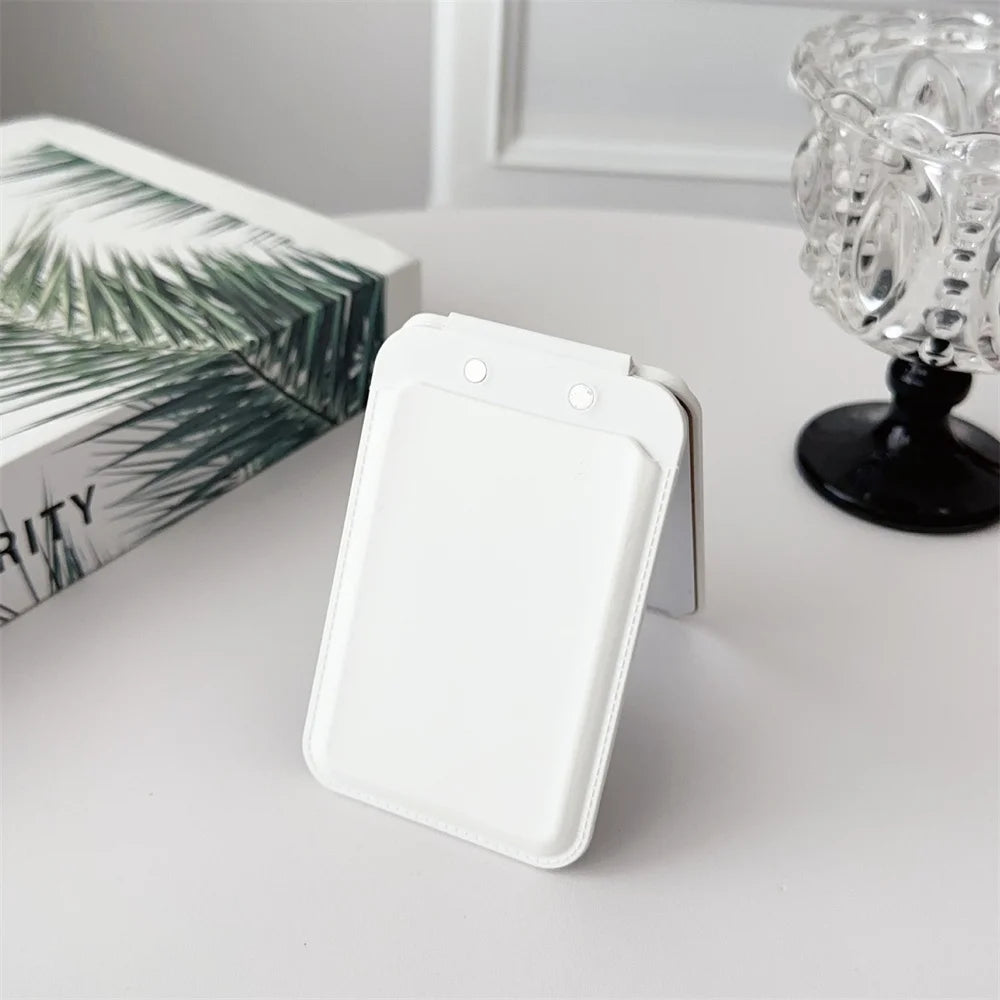 Luxury Magnetic Card Holder For iPhone 16 15 14 13 12 Pro Max Flip Make-up Mirror Silicone Bank ID Card Wallet Case