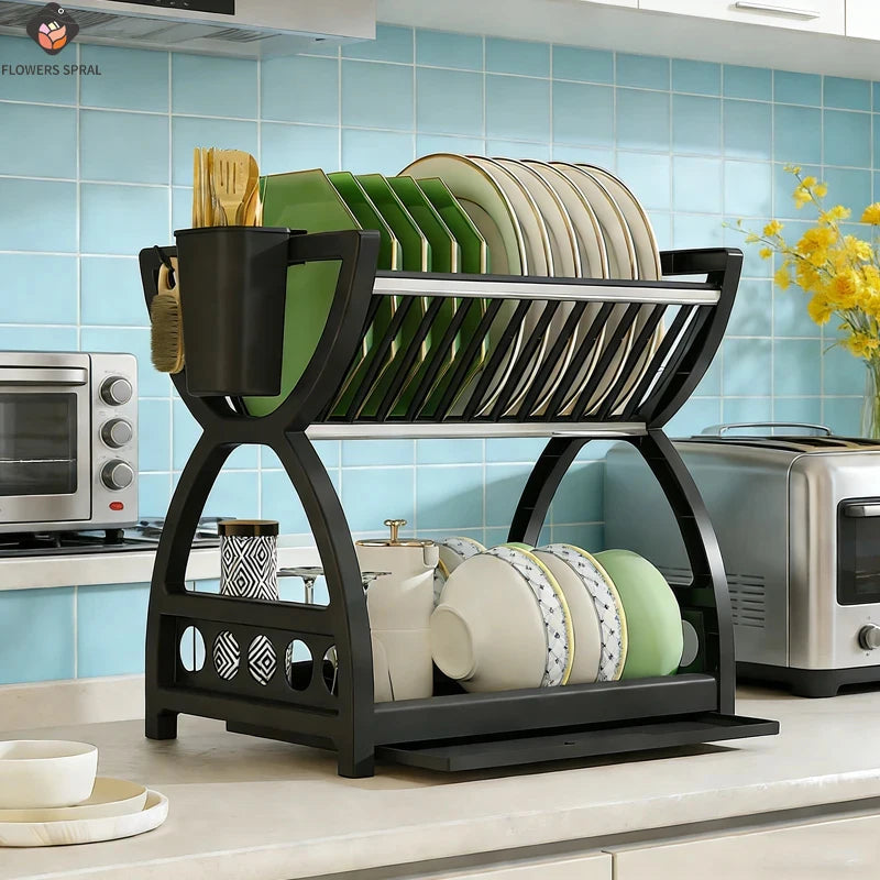 Kitchen Utensil Storage Rack, Desktop Double-Layer Dish Storage Rack, Kitchen Drain Rack
