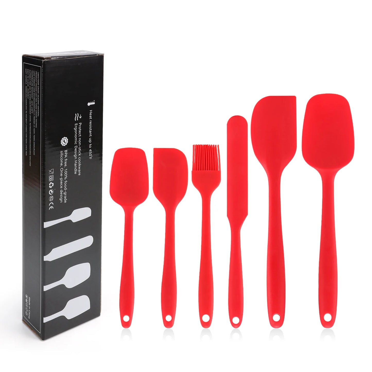 Silicone kitchenware 6-piece set, cream integrated scraper, spatula, oil brush, size scraper set