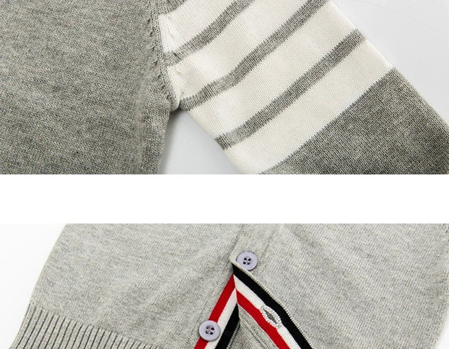 Kids Striped Knit Cardigan – Soft Cotton V-Neck Sweater for Boys & Girls, Warm Autumn Winter Knitwear