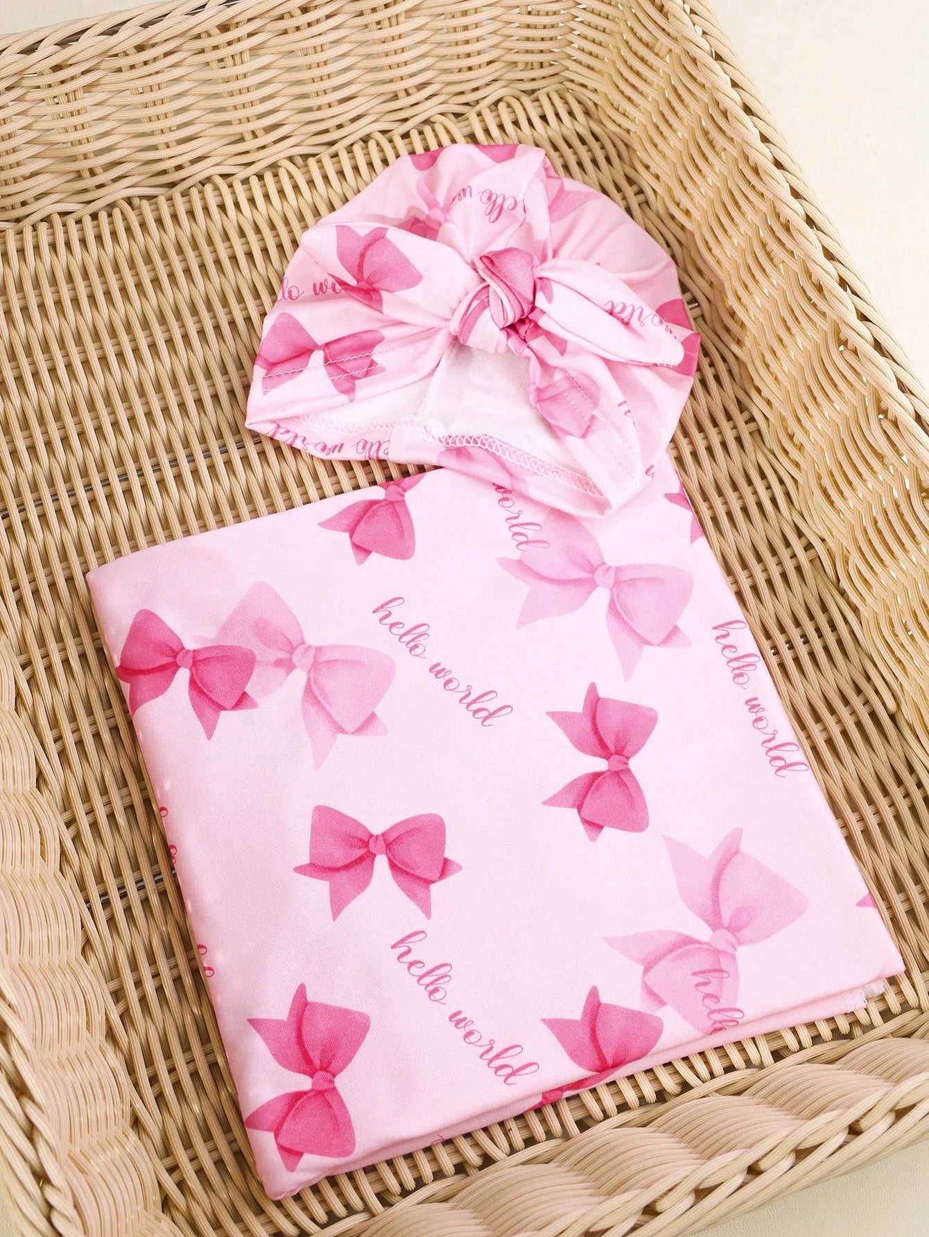 Ylsteed Newborn Photography Receive Blanket Newborn Bow Print Swaddle Blanket with Hat Bedding Infant Bath Towel Baby Items-HD