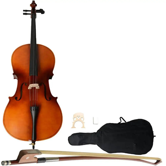 4/4 Acoustic Cello Case with Bow & Rosin - Stylish Wood Color Design