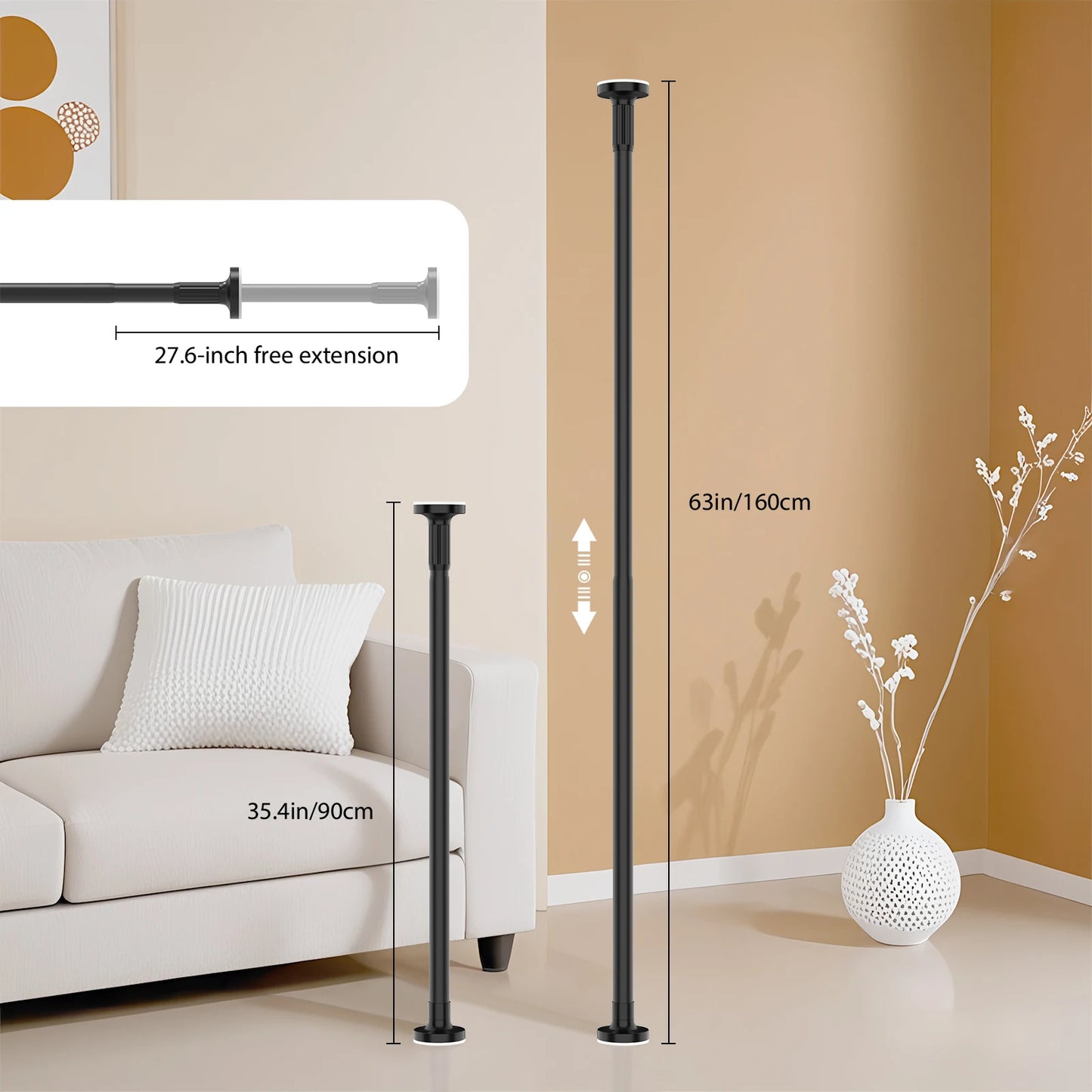 Adjustable Telescopic Pole No Drill1.9m Extendable Hanging Rod Bathroom Curtain Clothes Drying Storage Organisation Multipurpose