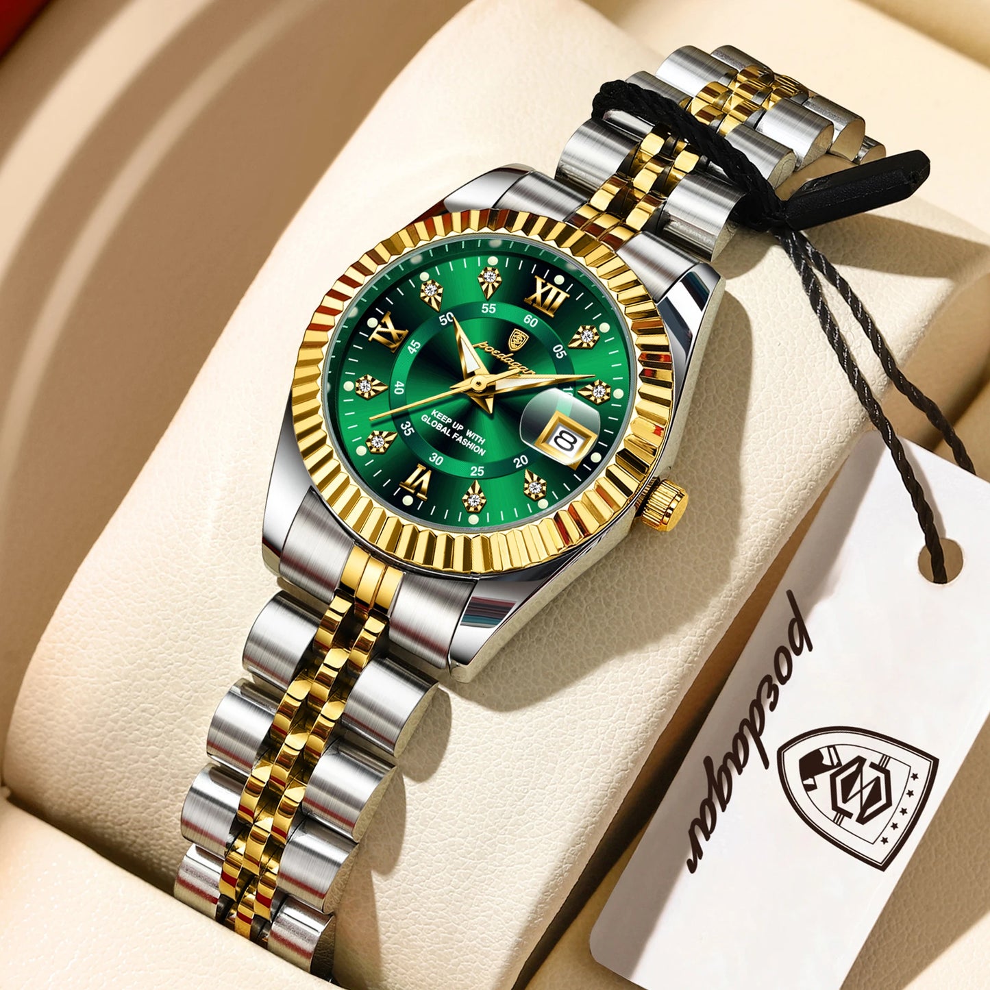 POEDAGAR Top Luxury Couple's Watches Luminous Date Classic Watches For Couple Quartz Stainless Steel Couple Watch Lovers Set+Box