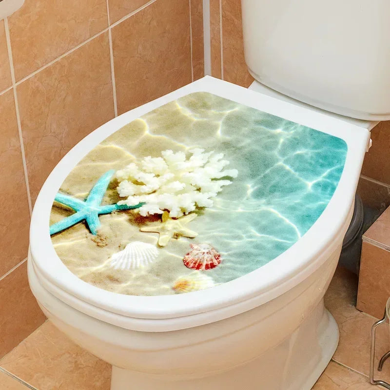 1pc DIY Undersea Animal Pattern Bathroom Decor 3D Toilet Seat Sticker PVC Art Wallpaper Removable Bathroom Decals Toilet Sticker