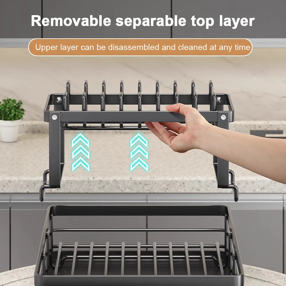 Popular Dish Drying Rack Kitchen Adjustable Steel 2 Tier Plates Organiser Dish Bowl Drainer Storage Rack Kitchen Utensils