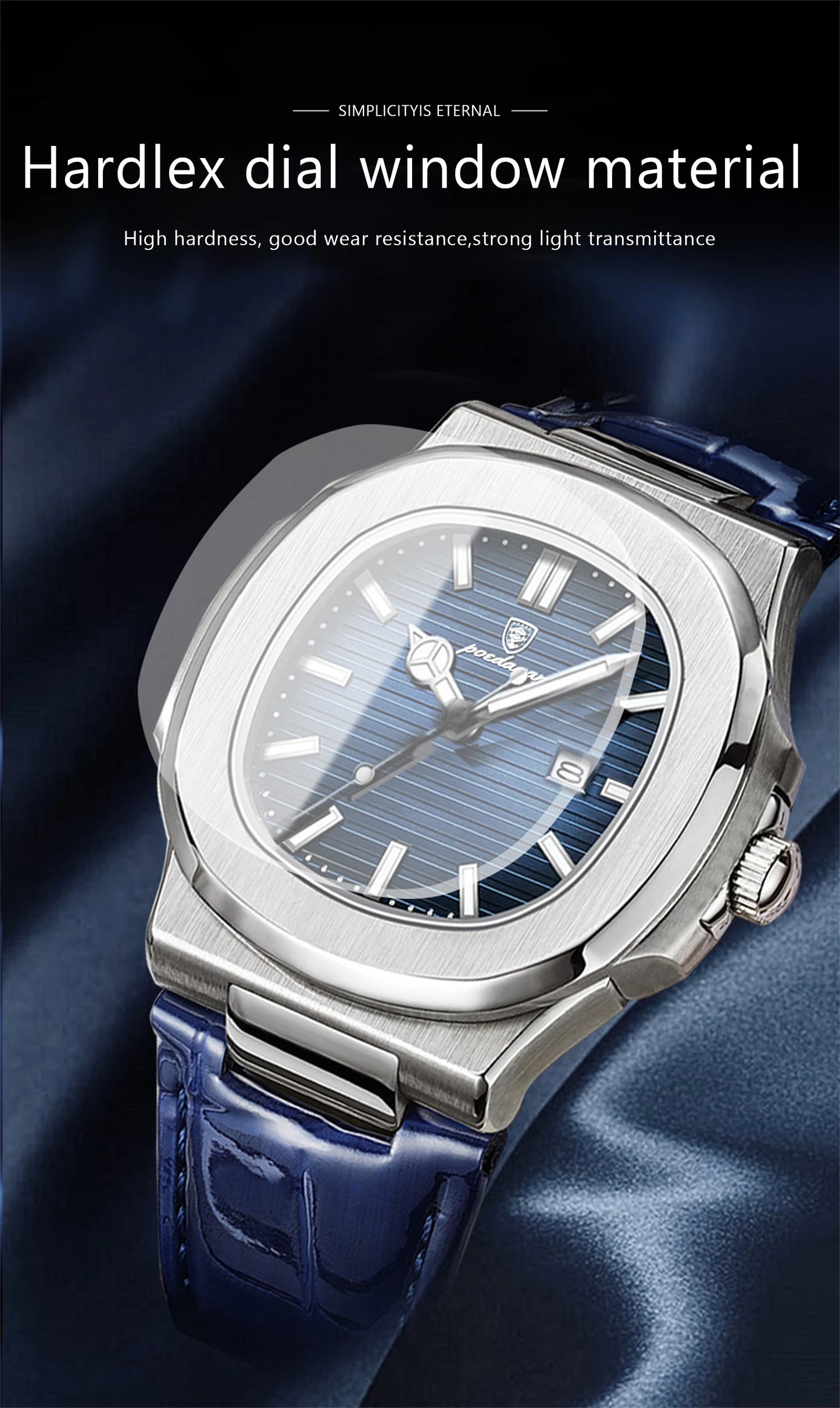 POEDAGAR Luxury Original Man Watch Date Waterproof Luminous Square Men Wristwatch High Quality Leather Men's Quartz Watches Male