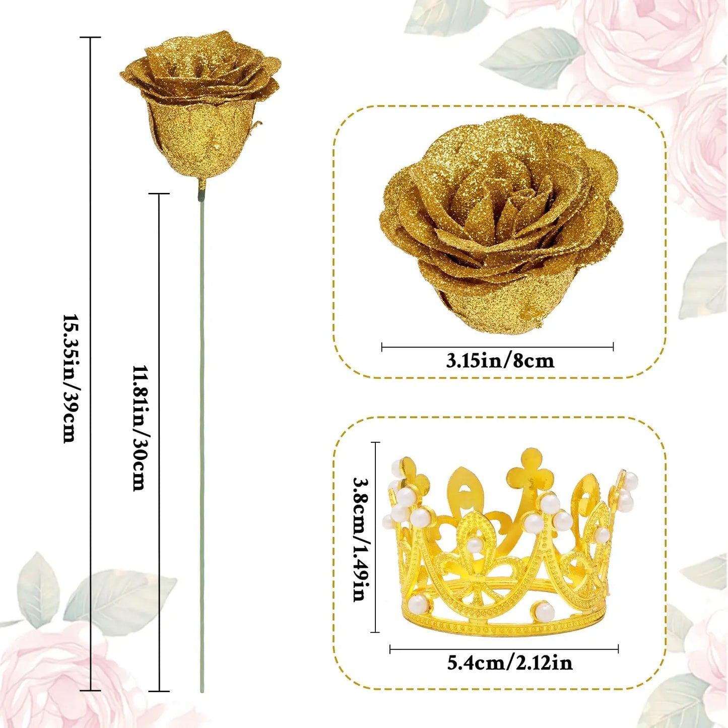 12PCS Glitter Roses Artificial Flowers DIY Bouquet Everlasting Fake Flower for Wedding Anniversary Valentines Day Mothers Gifts