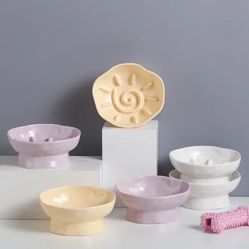 Ceramic Pet Feeder Bowl – Elevated Slow Feed Anti-Choking Bowl for Cats & Small Dogs