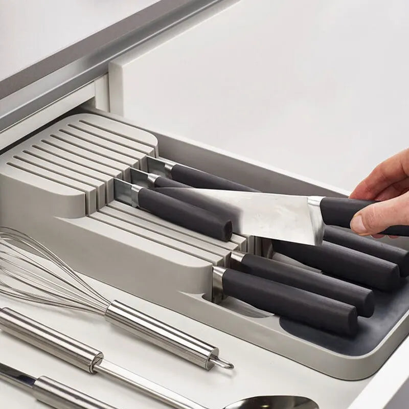 Kitchen Drawer Cutlery Storage Tray Knife Holder Spoon Forks Tableware Organiser Container For Spice Bottles Knives Block Rack