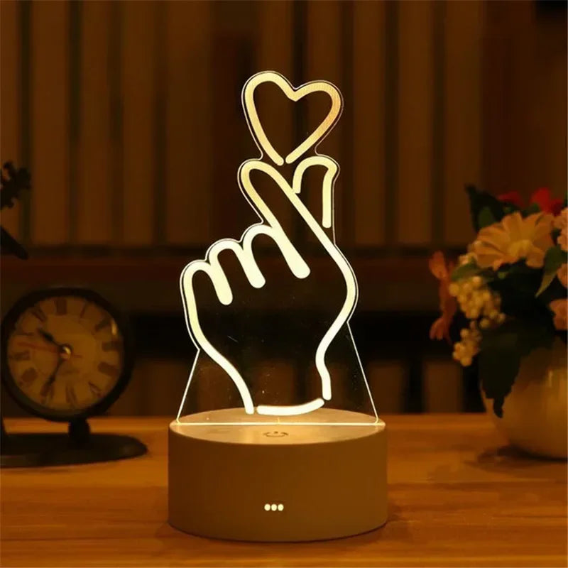 1pc USB Operated Night Light Creative 3D Acrylic Bedroom Bedside LED Table Lamp Ornaments Christmas Holiday Birthday Event Gift