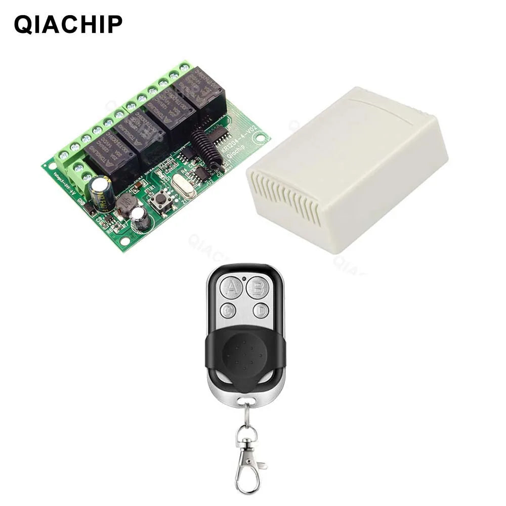 QIACHIP 4CH 433.92MHz Relay Module – DC 5V/12V/24V/48V 10A Wireless Remote Control Switch for EV1527, DC Motor DIY