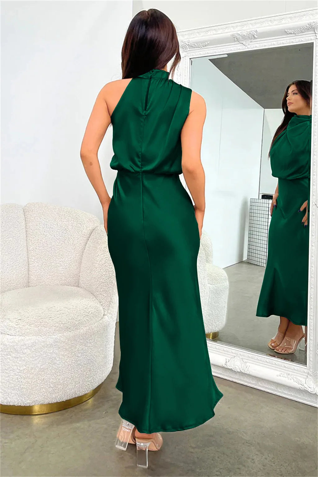 Summer High-End Silk Satin Sleeveless Long Dress Women Fashion Elegant Celebrity Dresses Evening Dress Party Clothes Ladies