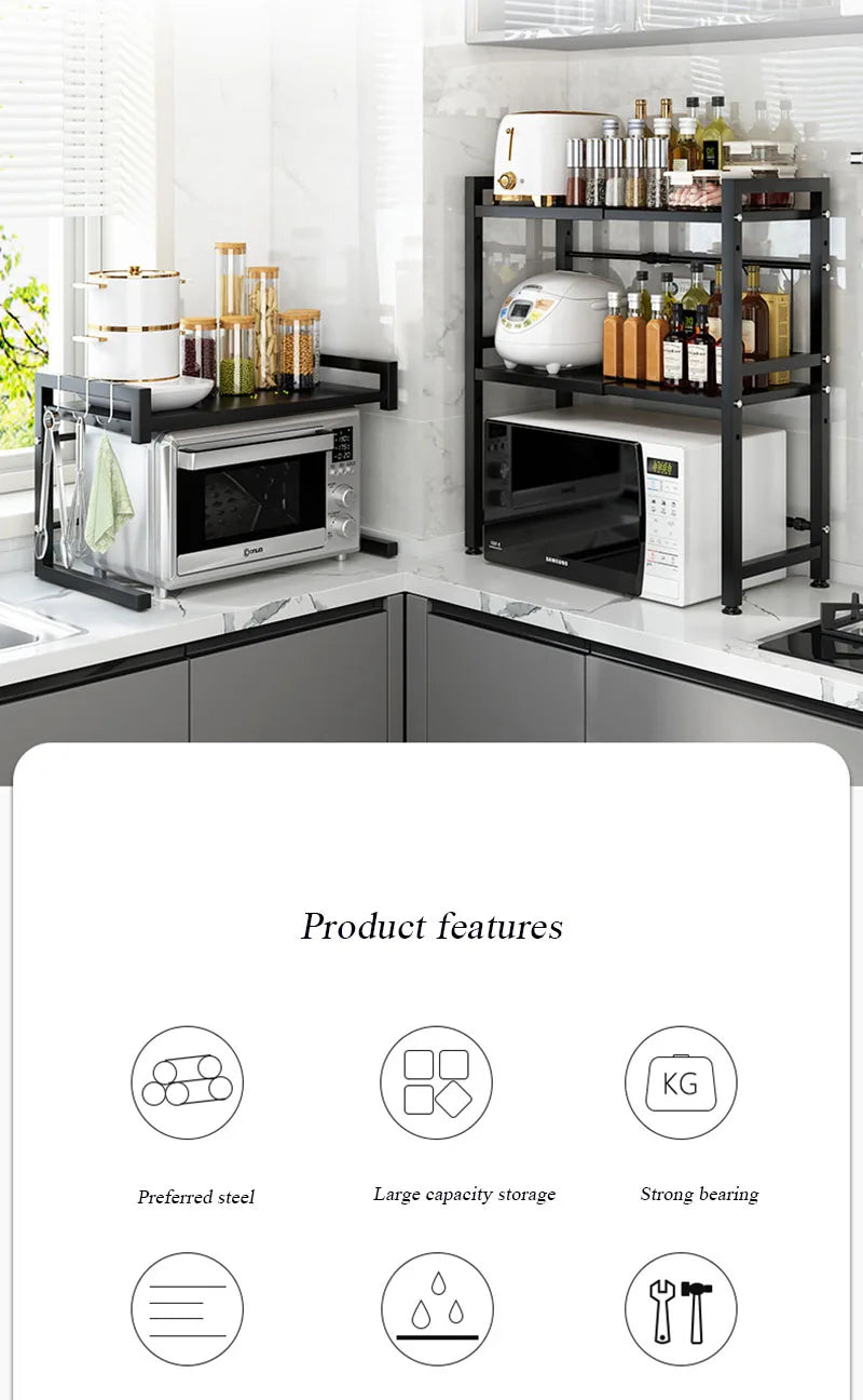 Retractable Multi-Functional Kitchen Rack Table Microwave Stove Rack Stove Cabinet Storage Rack Rice Cooker Storage Rack