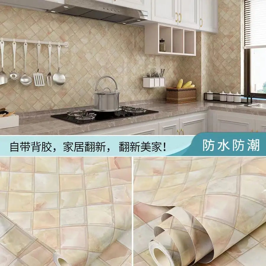 PVC Thickened Waterproof And Oil-proof Marble Wallpaper Self-adhesive Sticker Bathroom Cabinet Cooktop Desktop Decorative Film