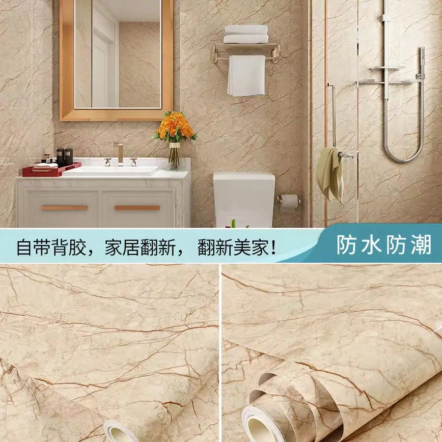 PVC Thickened Waterproof And Oil-proof Marble Wallpaper Self-adhesive Sticker Bathroom Cabinet Cooktop Desktop Decorative Film