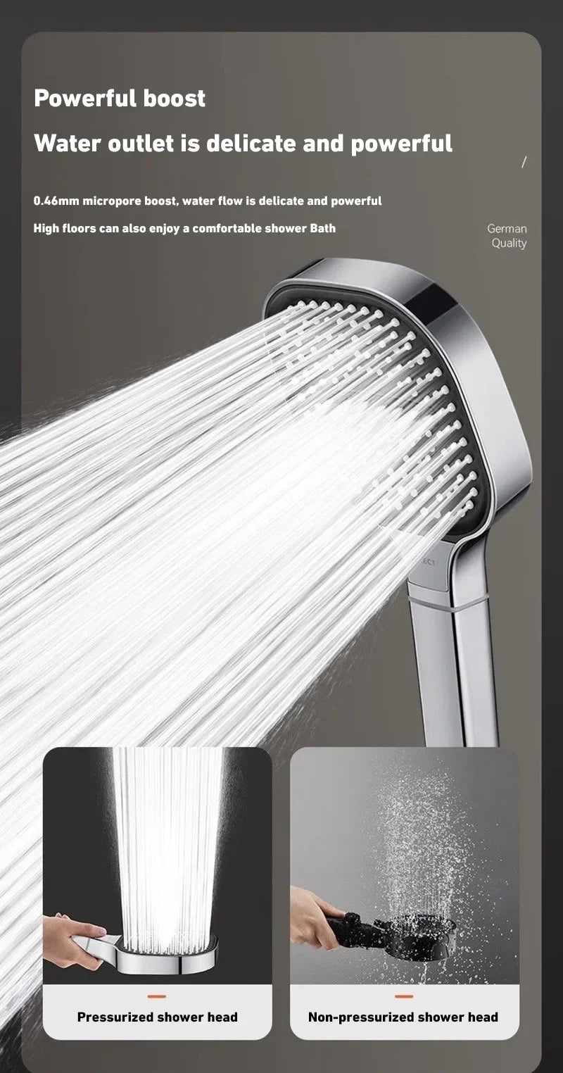 13cm Large Panel 3 Modes Adjustable Shower Head  High Pressure Massage Shower Head Filter Element Bathroom Accessories