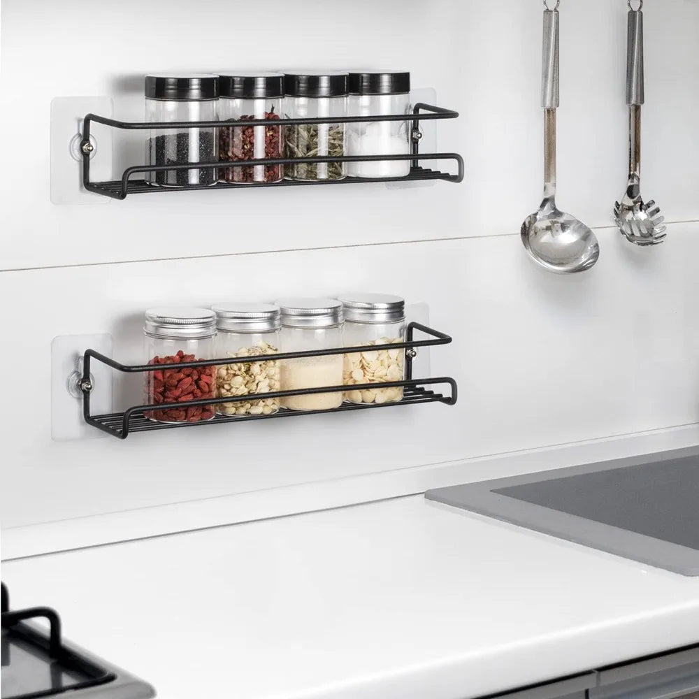 1/2pcs Kitchen Rack Organiser Wall Mount Spice Rack Metal Hanging Seasoning Shelf Organiser Rack for Cupboard Single Layer