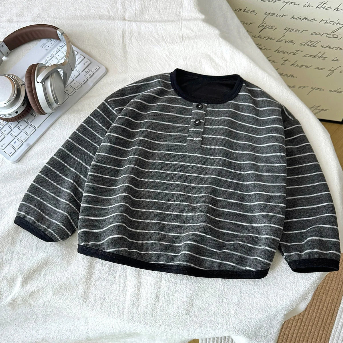 Kids Striped Long Sleeve Top, Soft Cotton Autumn Tee