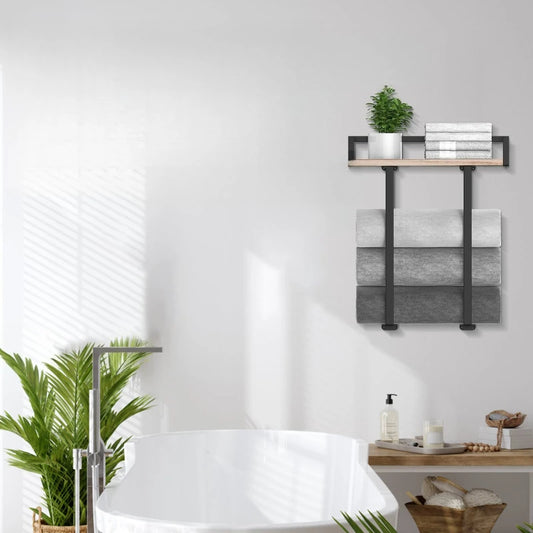 Wrought Iron Wood Household Bathroom Towel Rack Toilet Wall Mounted