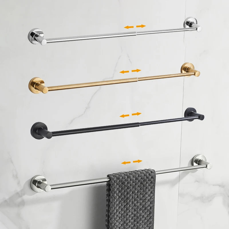 Bathroom Retractable Towel Single Bar Black, Chrome Single Towel Rack Extended Drying Towel Hanging Bar Bathroom Stainless Steel