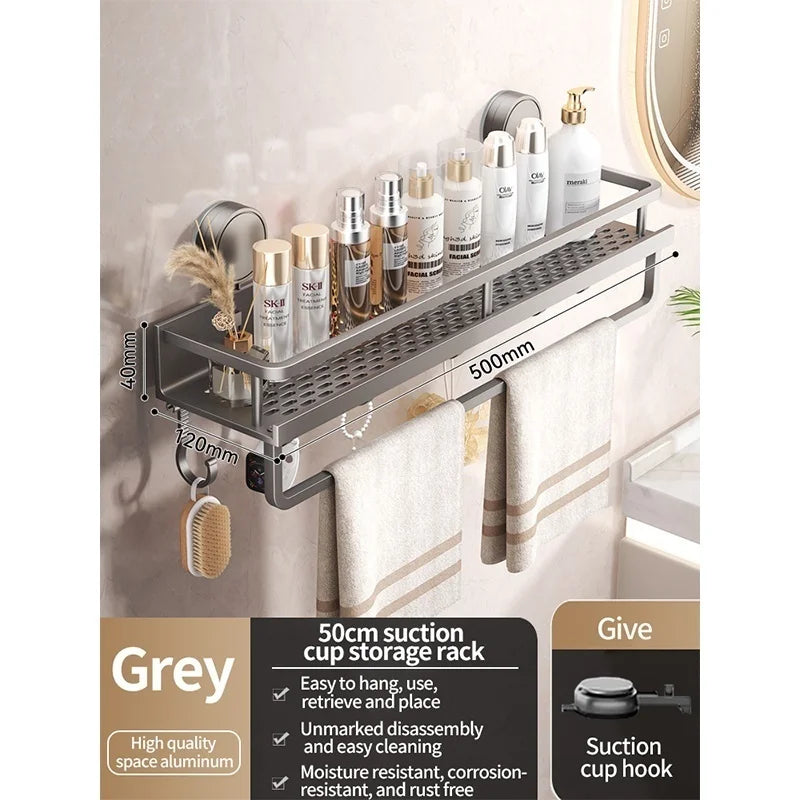 No Drill Suction Cup Suction Bathroom Rack Bathroom Shelf Toilet Space Aluminum Hanging Rack Bathroom Organiser Hang On The Wall