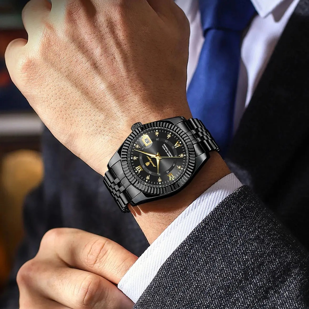 POEDAGAR Luxury Fashion Men Watch Waterproof Stainless Steel Luminous Military Man Wristwatch Date Business Quartz Men's Watches