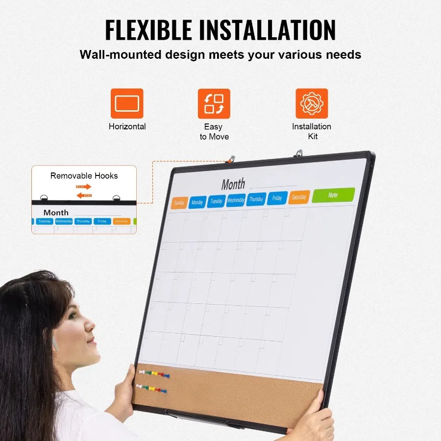 36x 24 Monthly Calendar Whiteboard and Cork Board Combo with Aluminum Frame