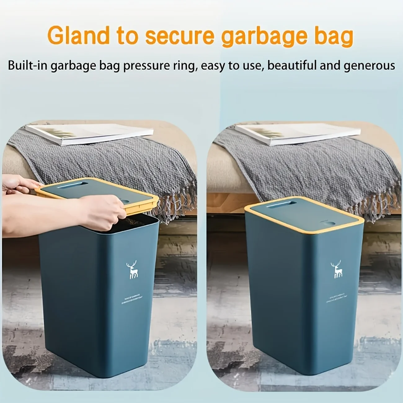 1pc Bathroom Trash Can 15L Garbage Can with Press Top Lid for Kitchen, Bedroom, Living Room Plastic Wastebasket with Pop-up Lid