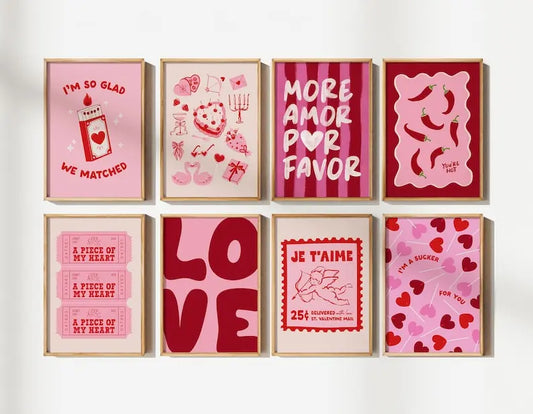 Cute Pink and Red Valentine's Day Romantic Canvas Print More Amore Quote Wall Art Poster for Modern Living Room Home Decor Gifts