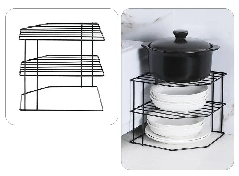 Kitchen Seasoning Corner Rack Pot Dish Food Sundries Organiser Rack Non Punching Portable Storage Table Kitchen Bathroom Holder