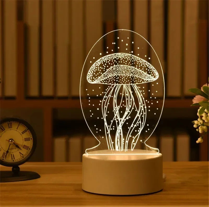 Creative 3D Acrylic Night Light USB Operated Bedroom Bedside LED Table Lamp Ornaments Christmas Holiday Birthday Event Gift