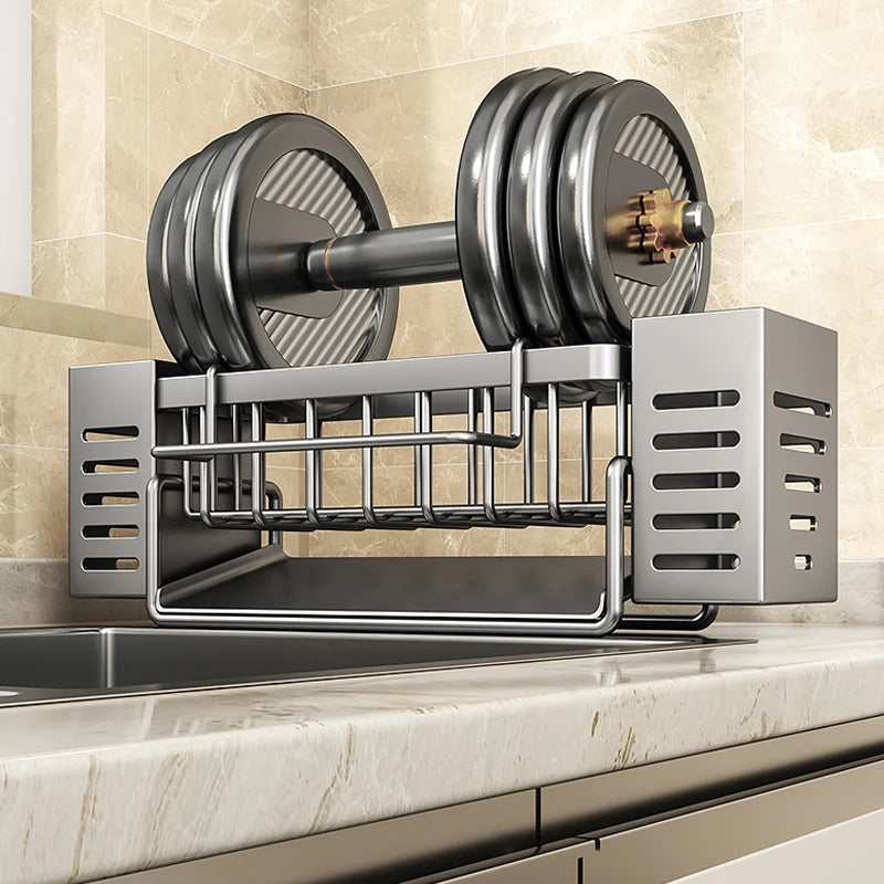 Stainless Steel Kitchen Sink Storage Rack, built-in Sponge Rack And Drainage Basket For Kitchen Cleaning And Storage
