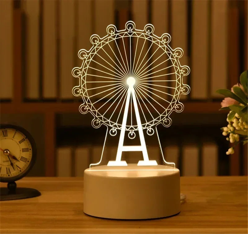 Creative 3D Acrylic Night Light USB Operated Bedroom Bedside LED Table Lamp Ornaments Christmas Holiday Birthday Event Gift