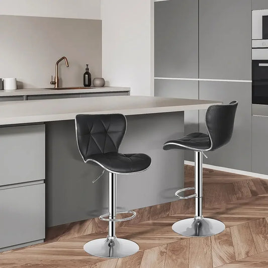 Adjustable Barstools Set of 2 Counter Height Bar Stools PU Leather Shell Back