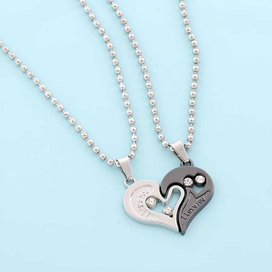 'I Love You' Stainless Steel Necklace Two Piece Set