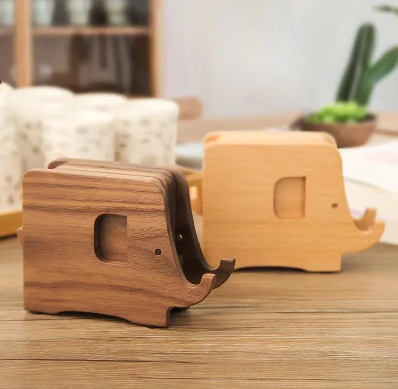 HeMu Cute Elephant Wooden Coaster Set Wood Heat-Resistant Drink Coasters with Holder, Decorative Table Pads for Kitchen, Dining