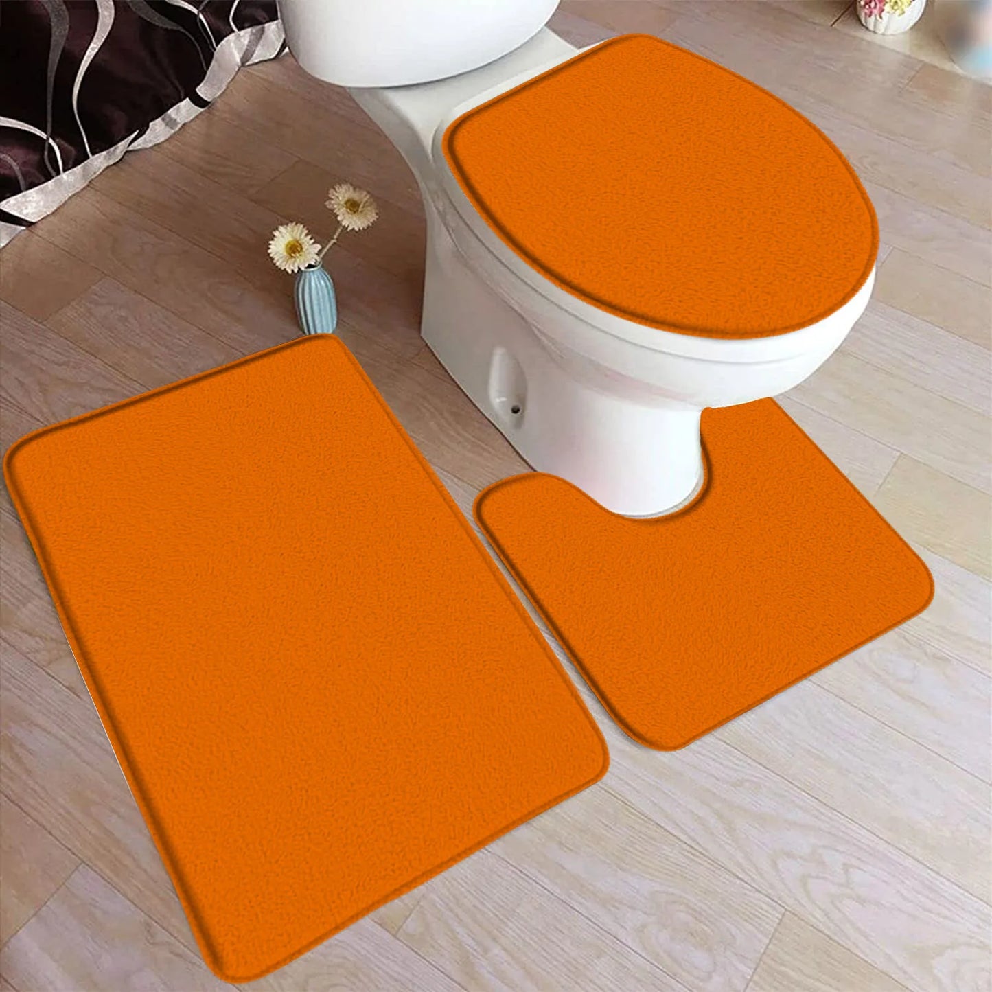 Black Bath Mat Set Modern Solid Colour Home Doormat Carpet Flannel Bathroom Decor Floor Rugs U-shaped Pad With Toilet Lid Cover