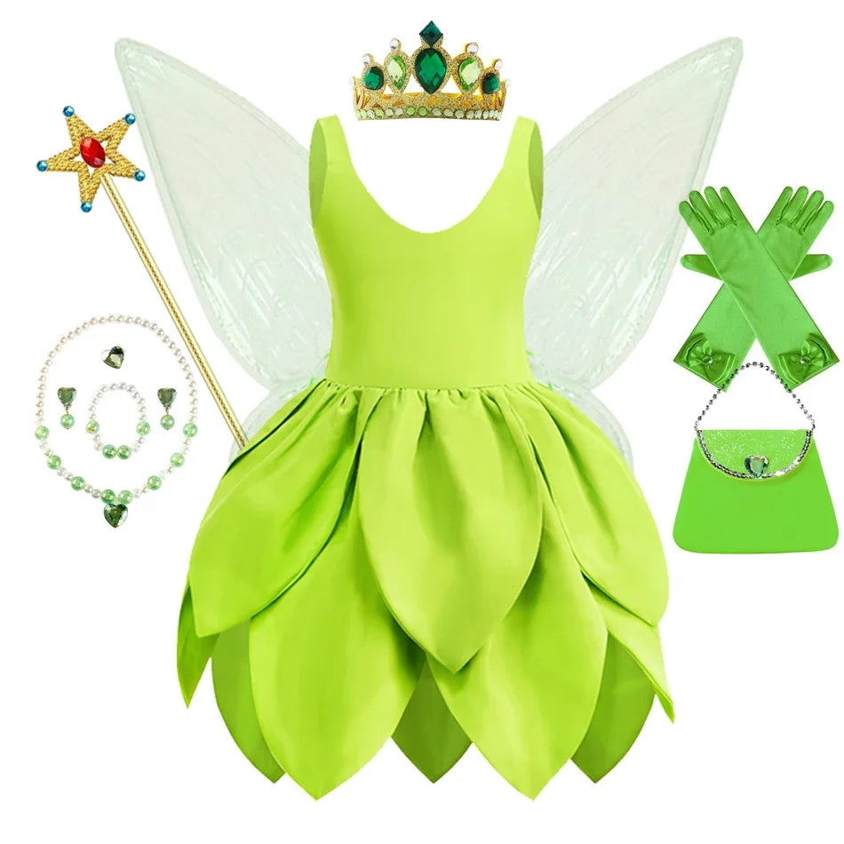 Tinkerbell Dress Girls Halloween Costumes Kids Girl Green Fairy Princess Fancy Tinker Bell Dress Birthday Party