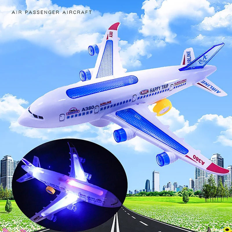 Electronic Airplane Toy with Music & Lights – Auto-Rotating Educational Aircraft Toy for Kids