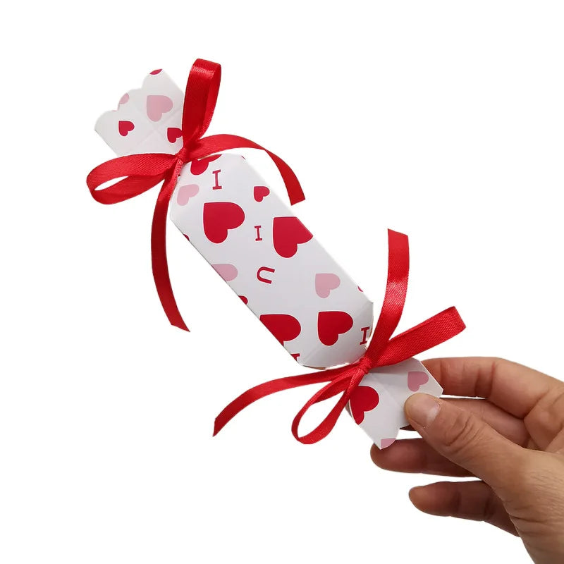 10/20Pcs Love Heart Candy Shaped Gift Box Chocolate Valentine's Day Favor Gift Packaging Box With Ribbon Wedding Party Supplies