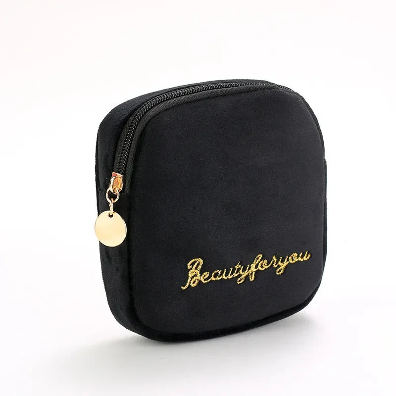 Plush Cosmetic Bag for Women – Large Zipper Makeup & Toiletry Travel Pouch, Solid Color Beauty Bag