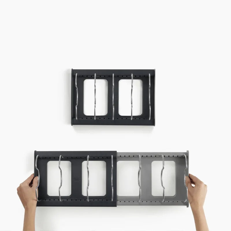 Expandable Kitchen Drawer Organiser for Cookware, Pots, Pans, Lids & Baking Trays – Adjustable Pot Lid Holder Rack