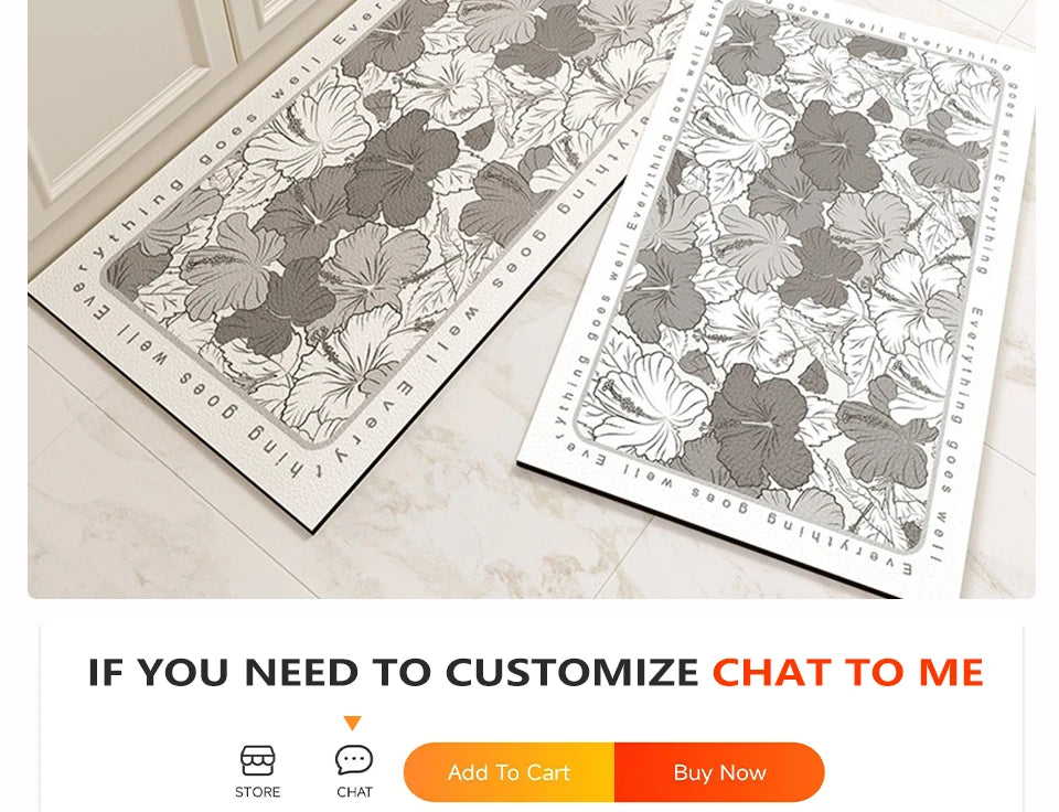 Carpet for Kitchen Floor Mat Pvc Leather Waterproof Non-slip Long Rug Oil-proof Foot Mats Pink Flower Home Decoration Rugs