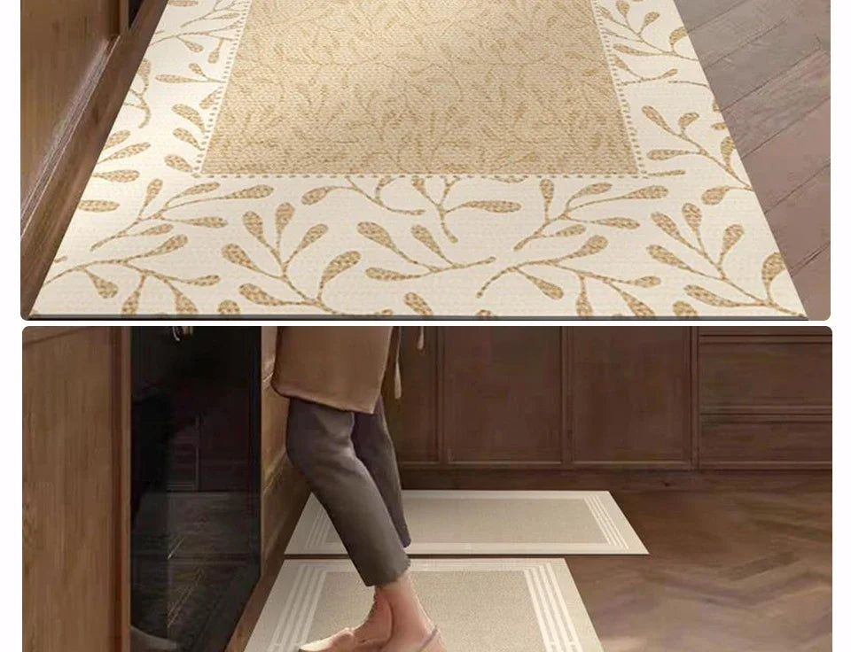 Kitchen Rug Pvc Waterproof Leather Carpet Beige Long Floor Mat Non-slip Oil-proof Home Decoration Vinyl Rugs Alfombras De Cocina