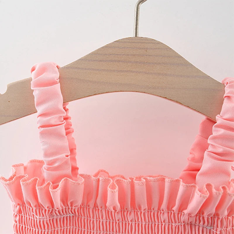Summer 0-3 Girls' Dress Solid Color Butterfly 3D Mesh Splicing Butterfly Wings Strap Fluffy Dress